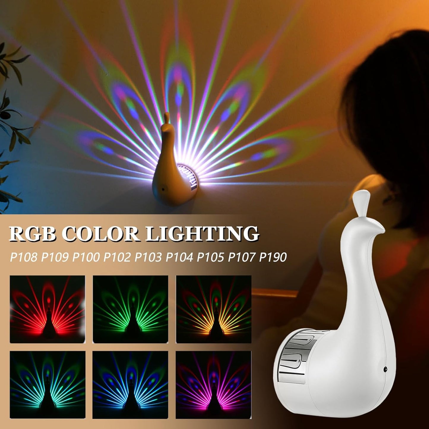 Peacock Lamp Creative Peacock Colorful Projection Wall Lamp