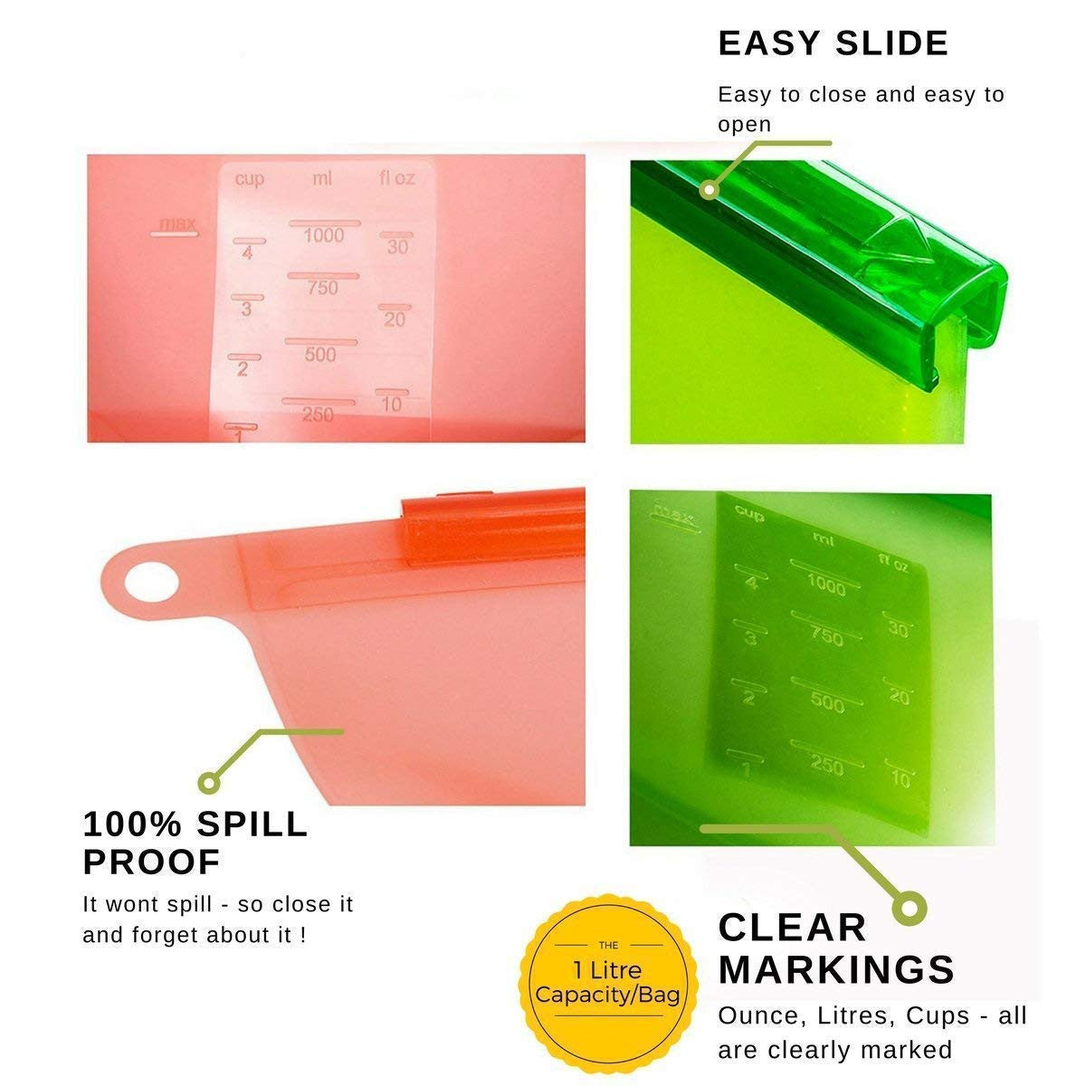 1000 ML SILICON BAG ( 3 PIECE)IDEAL FOR EASY AND ORGANIZED STORAGE